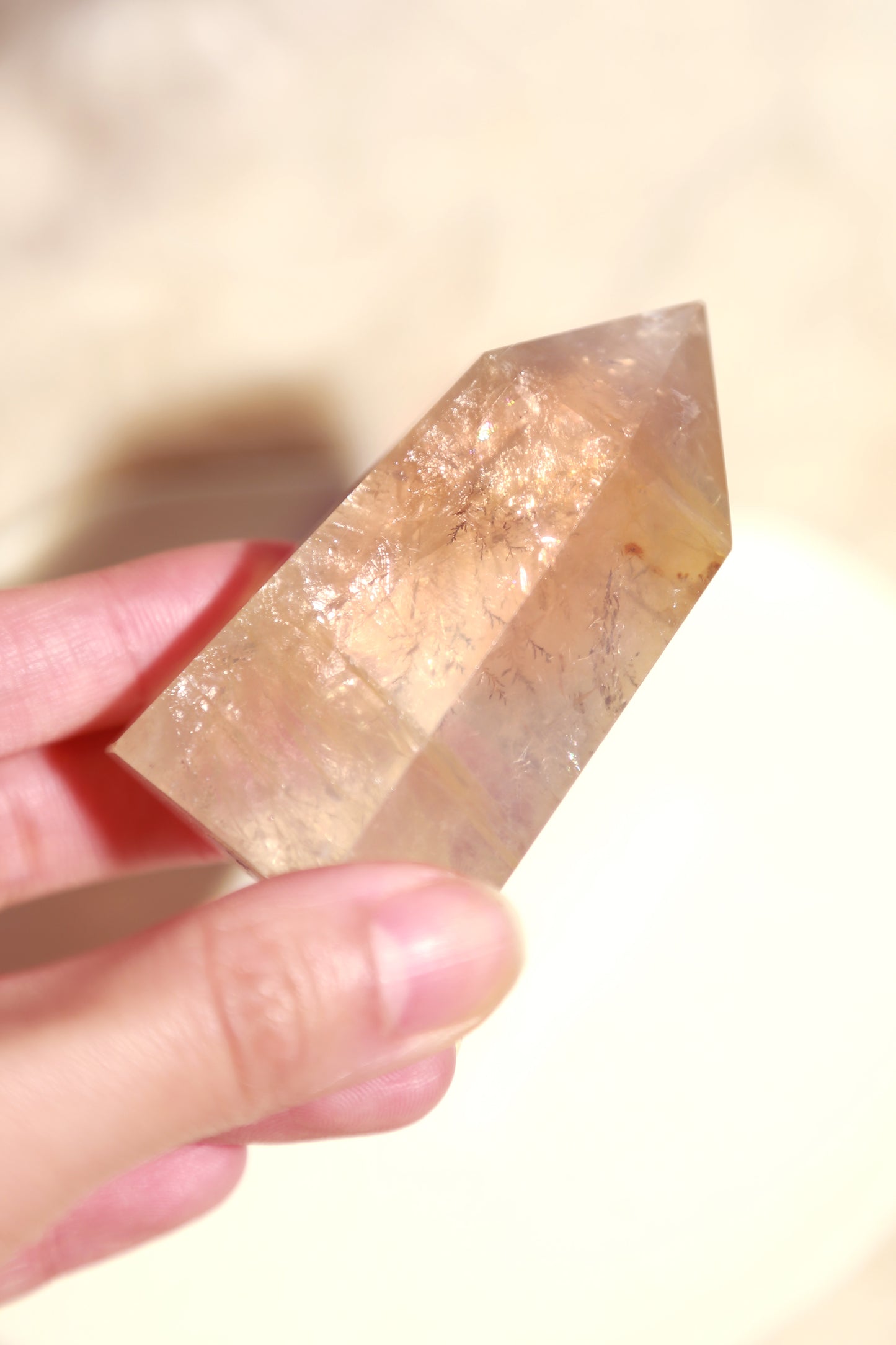 Dendritic Golden Healer Rose Quartz Tower