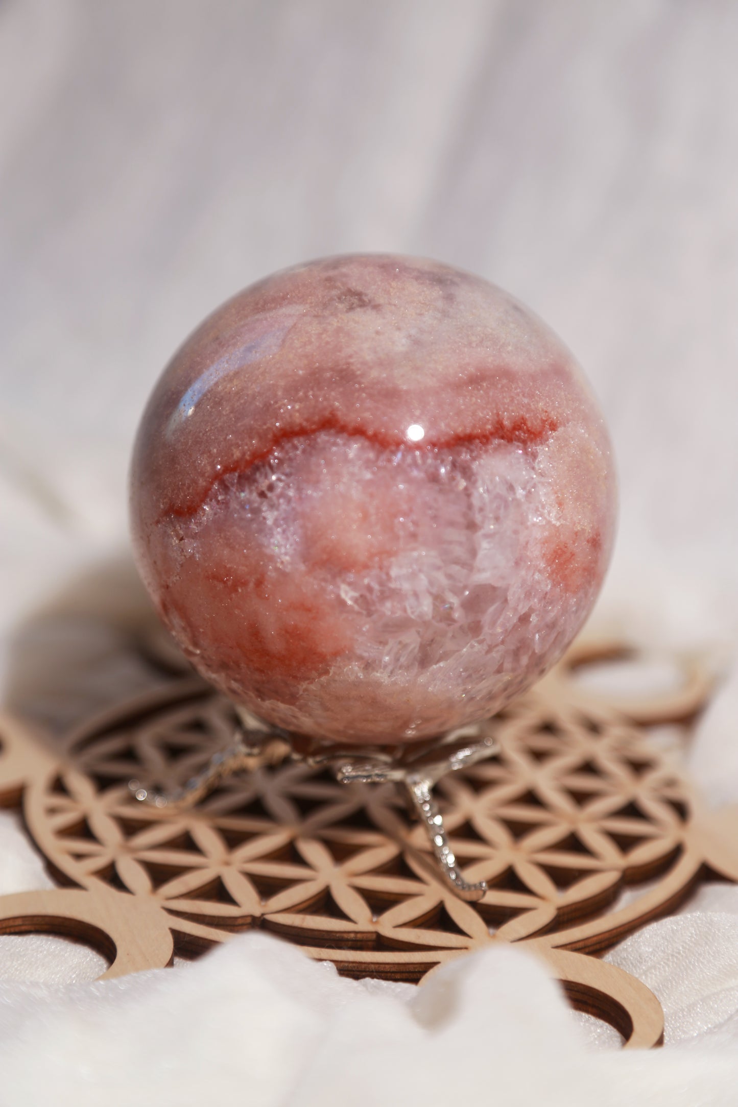 AAA Reddish Pink Amethyst Large Sphere with Purple Druzy