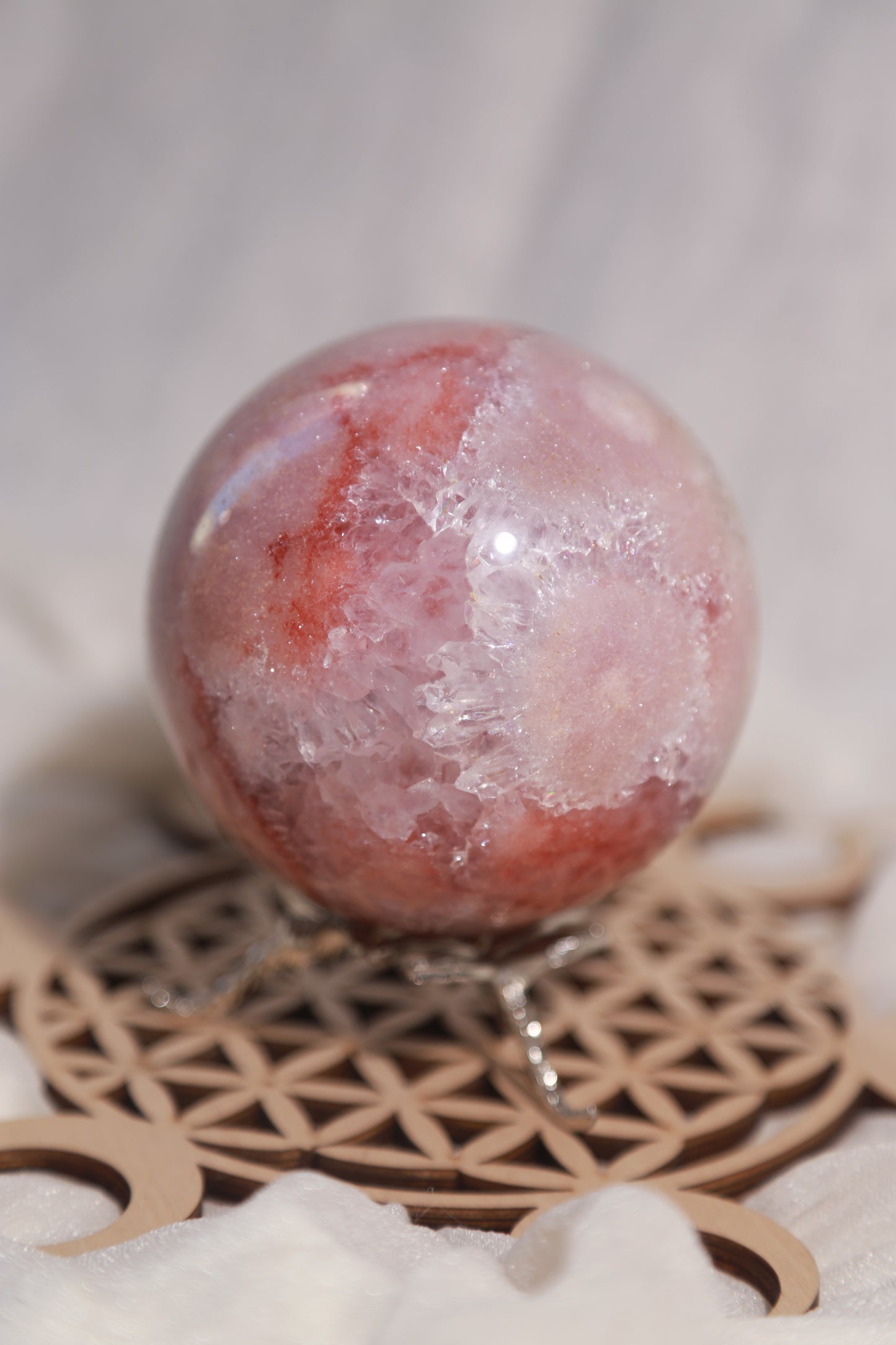 AAA Reddish Pink Amethyst Large Sphere with Purple Druzy