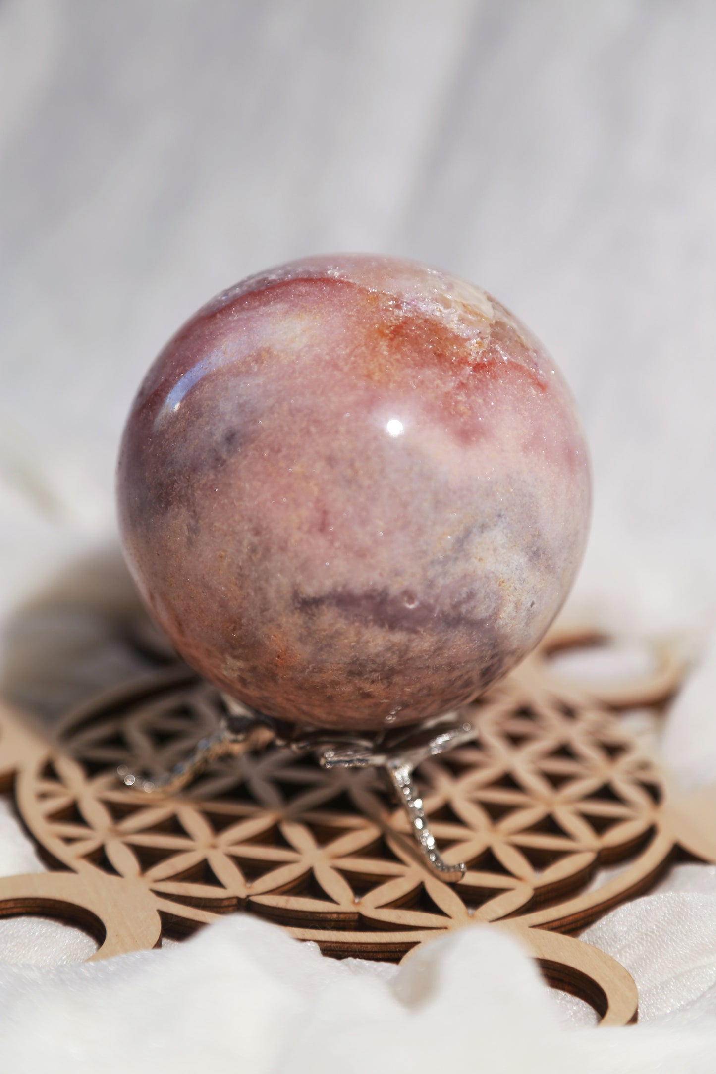 AAA Reddish Pink Amethyst Large Sphere with Purple Druzy