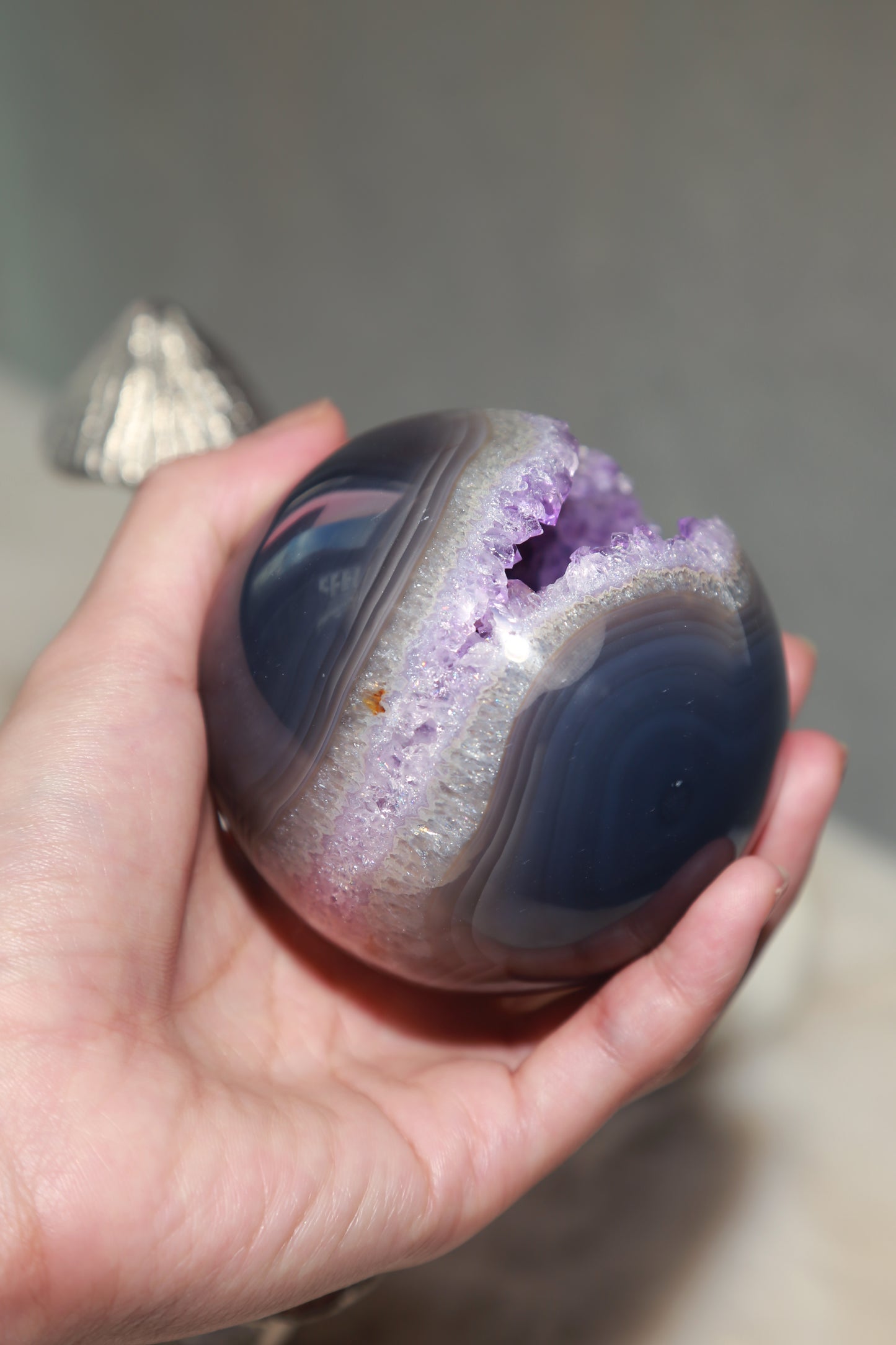 Druzy Amethyst in Blue Agate Geode Sphere