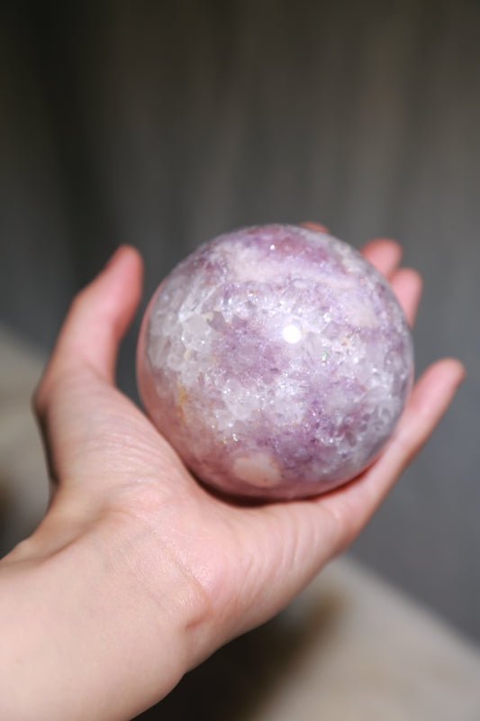 Puprle Druzy Amethyst Flower Agate Sphere with Orbicular eyes
