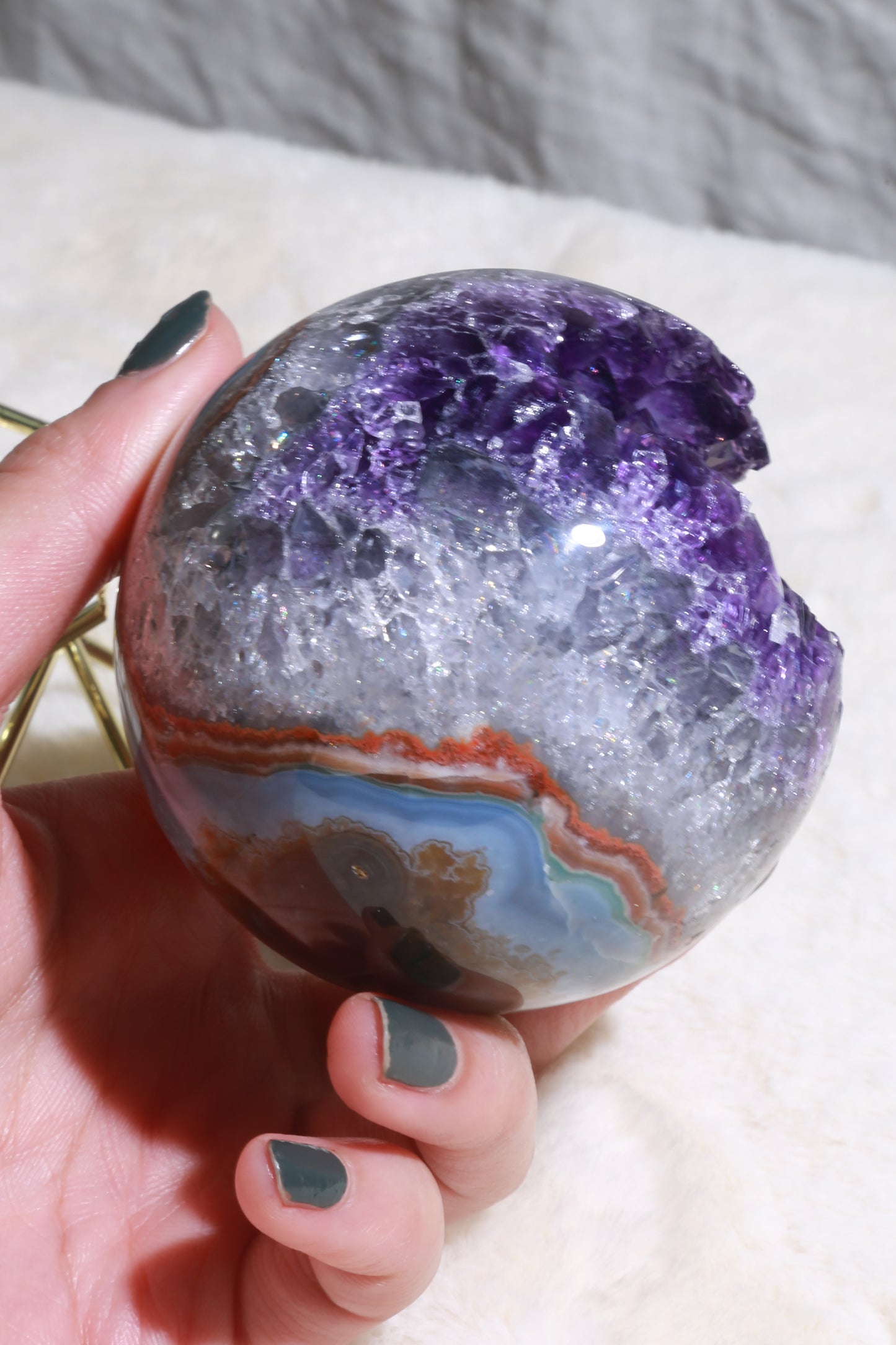 Amethyst Geode Sphere w/ Blue Chalcedony
