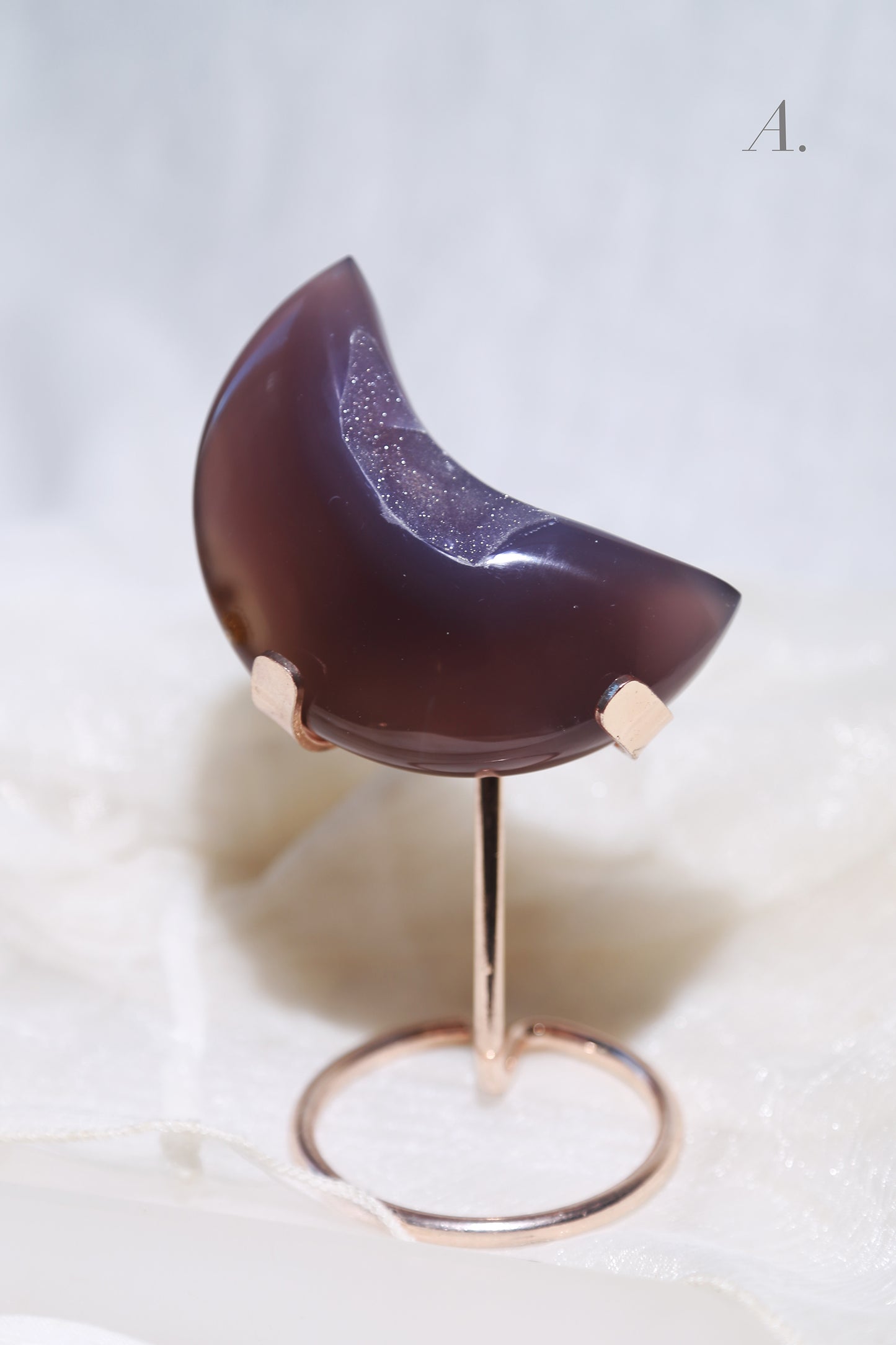 Sugar Druzy Blue Agate Moon on stand