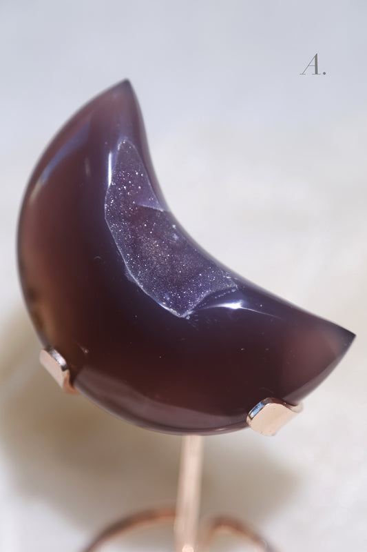 Sugar Druzy Blue Agate Moon on stand