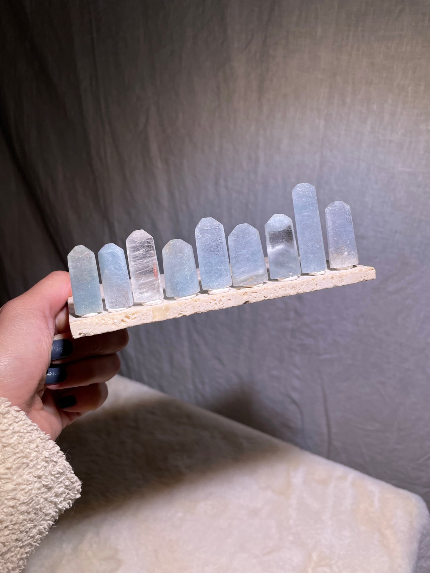 Blue Rutile Quartz Blue Amphibole Rabbit Hair Quartz Rolled Tower