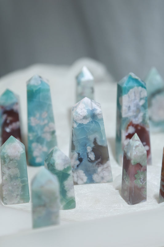 Blue Flower Agate Obelisk
