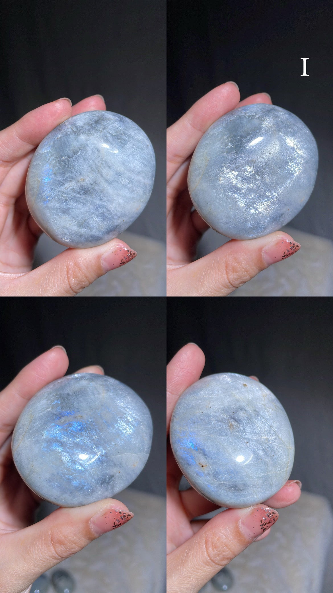 Aquatine Blue Moonstone Palm Stone