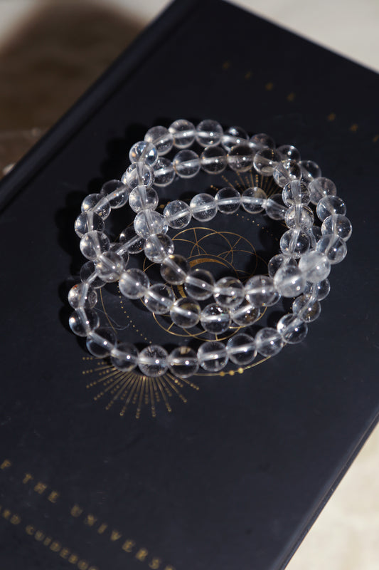 Natural Clear Quartz Lemurian Bead Bracelet
