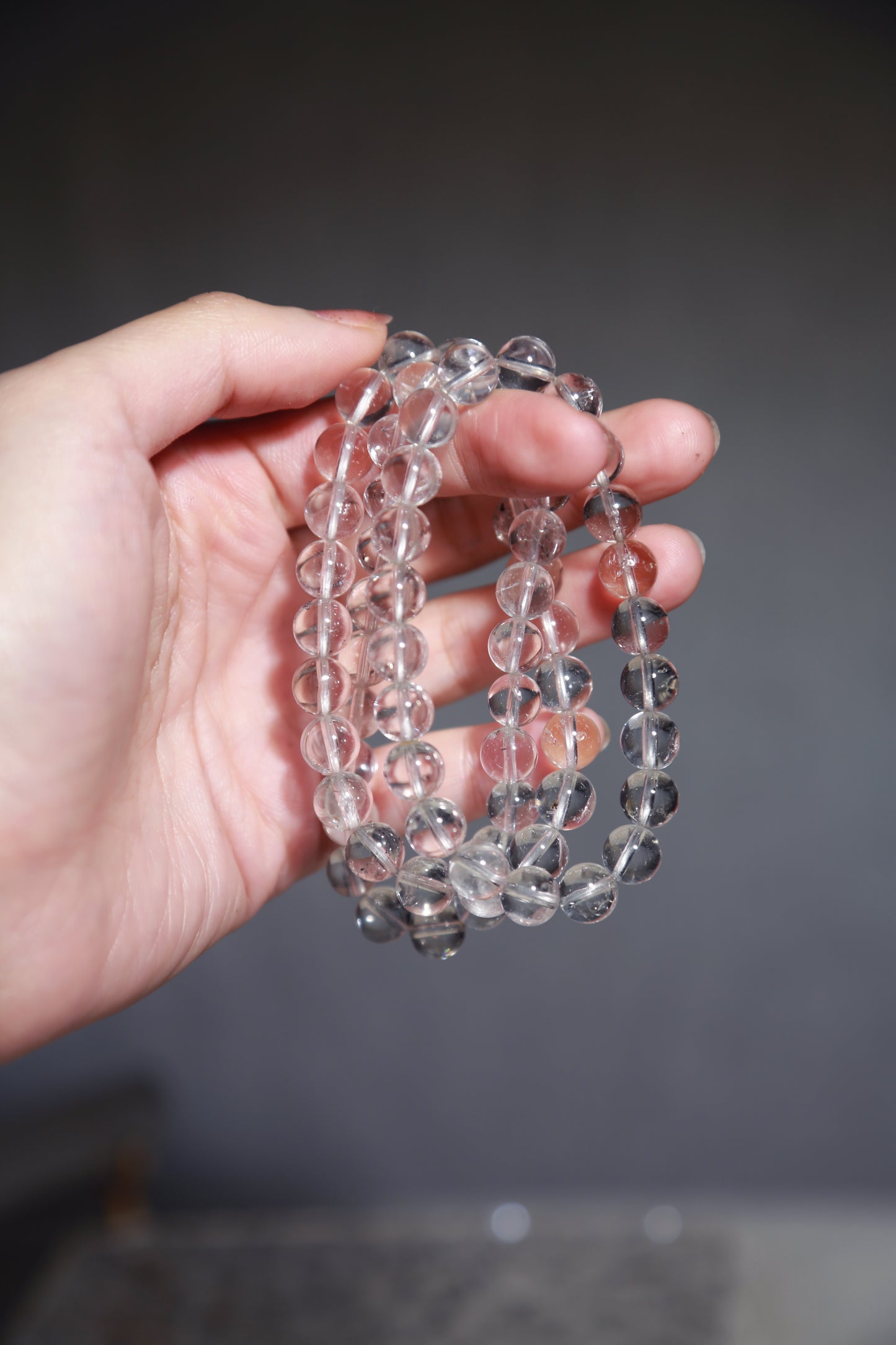 Natural Clear Quartz Lemurian Bead Bracelet