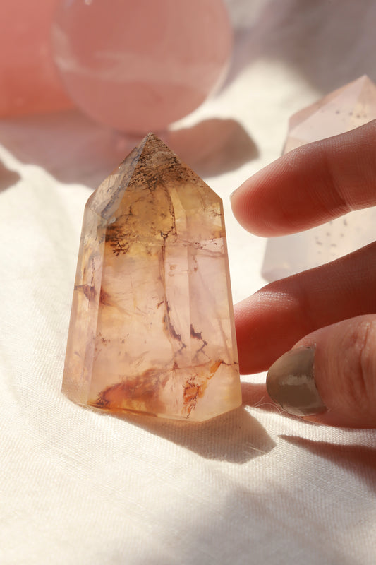Dendritic Rose Quartz with Golden Healer Tower