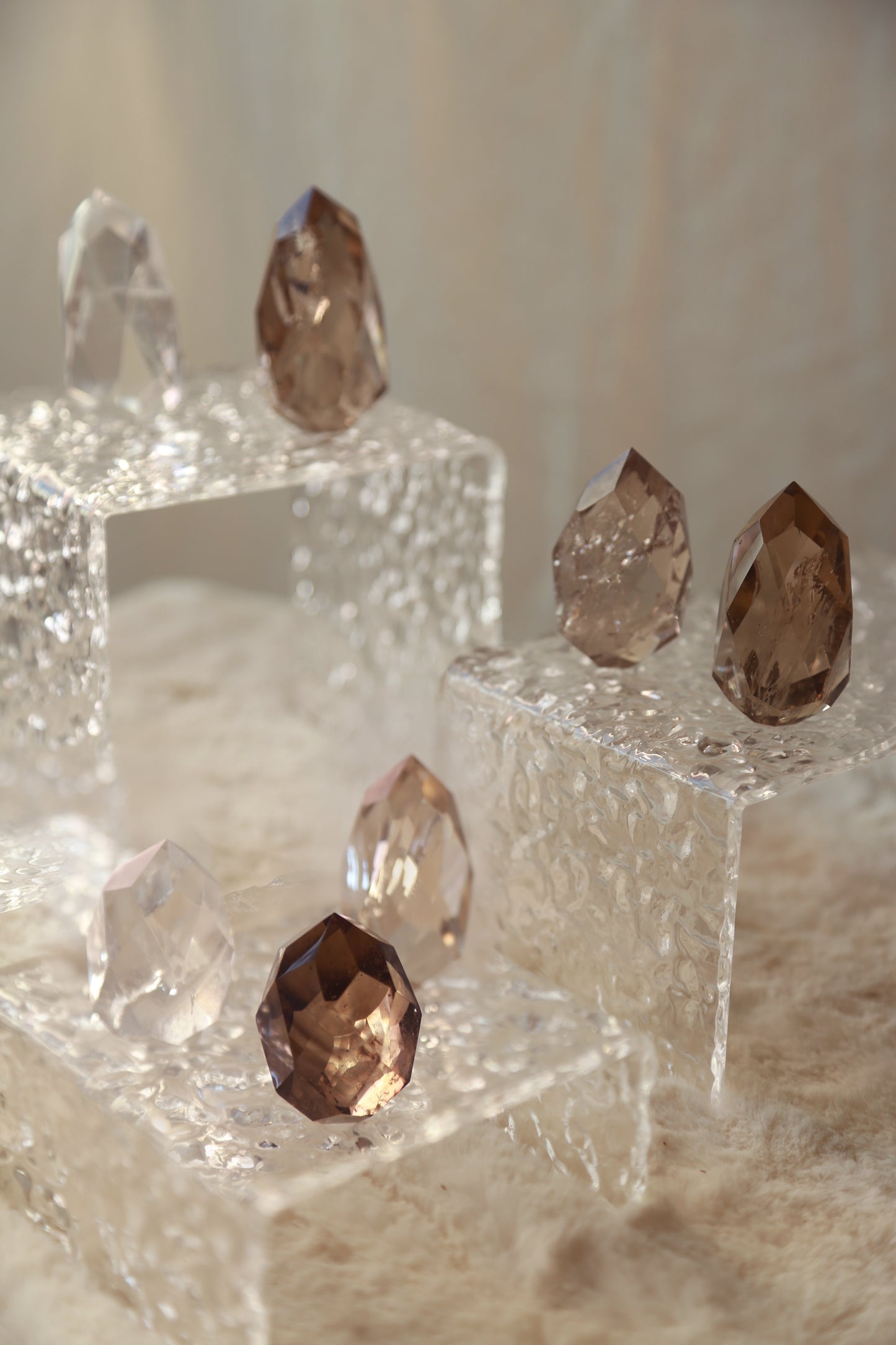 Clear / Smoky Quartz Faceted Diamond Flame
