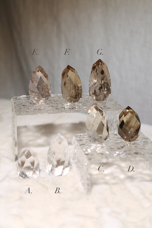 Clear / Smoky Quartz Faceted Diamond Flame