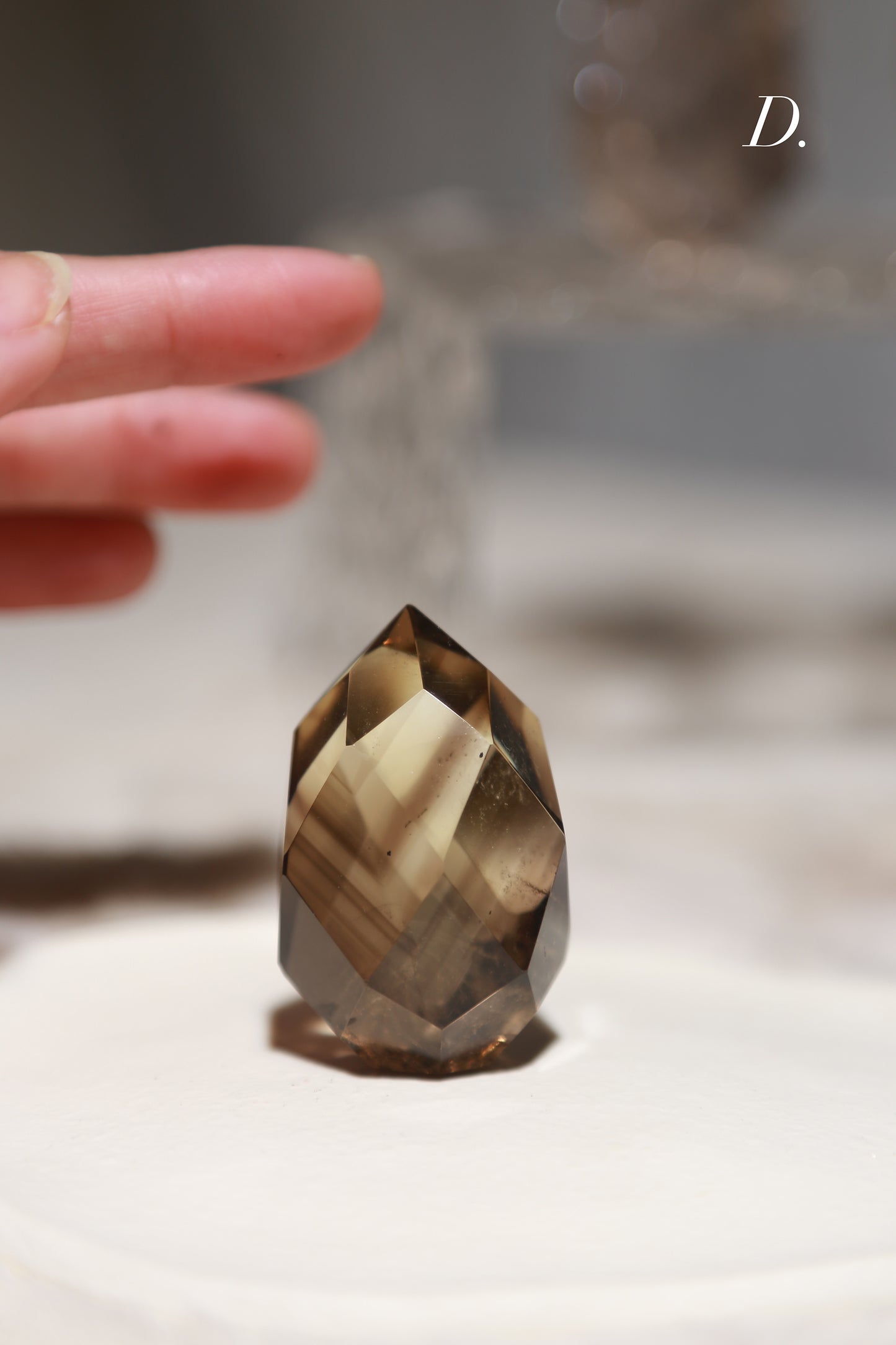 Clear / Smoky Quartz Faceted Diamond Flame