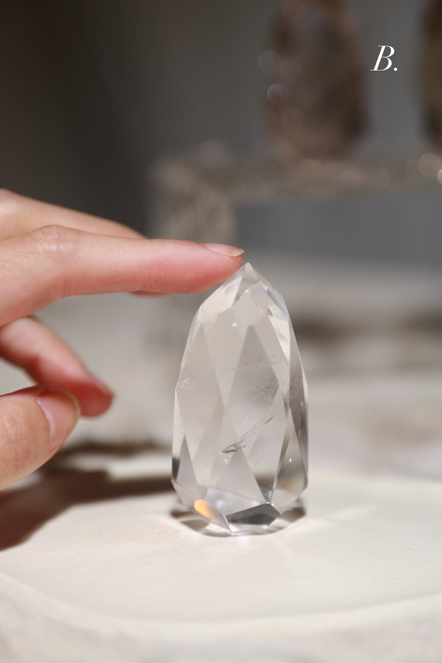 Clear / Smoky Quartz Faceted Diamond Flame