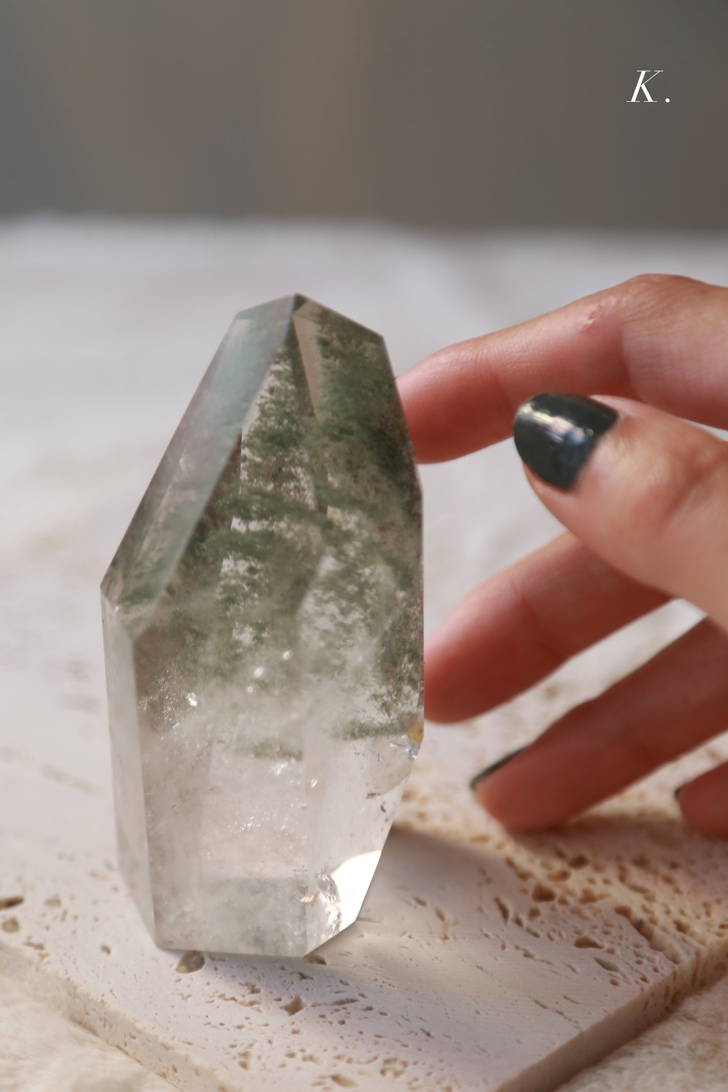 Green Lodolite Garden Quartz Tower