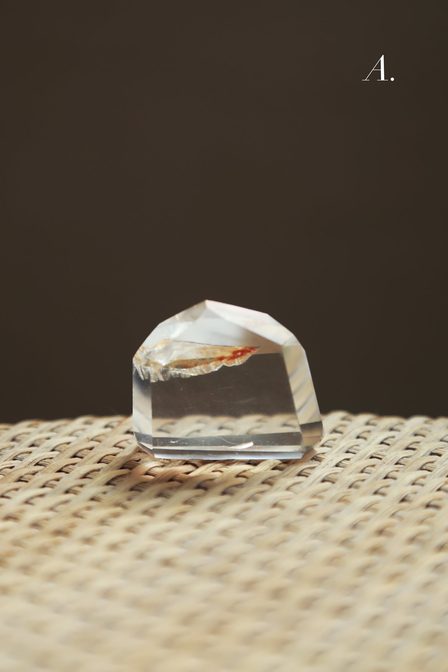 Extra Clear Golden Healer Leaf in Clear Quartz Tower