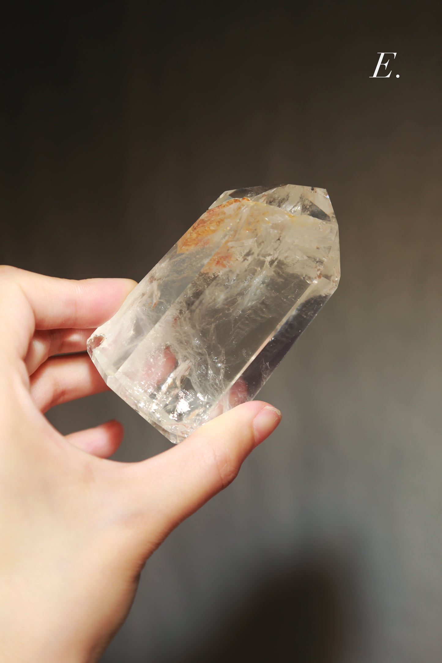 Extra Clear Golden Healer Leaf in Clear Quartz Tower