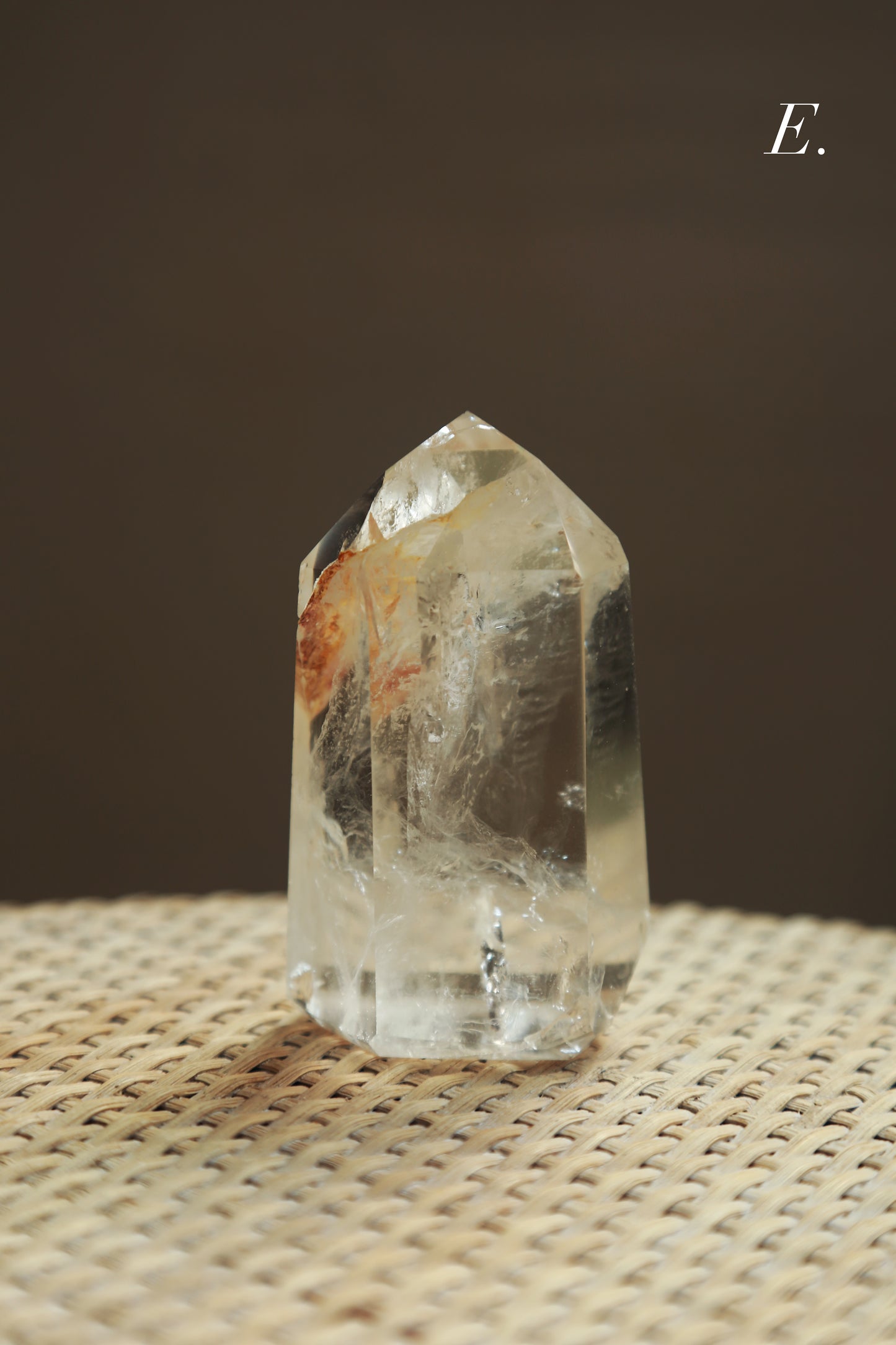 Extra Clear Golden Healer Leaf in Clear Quartz Tower