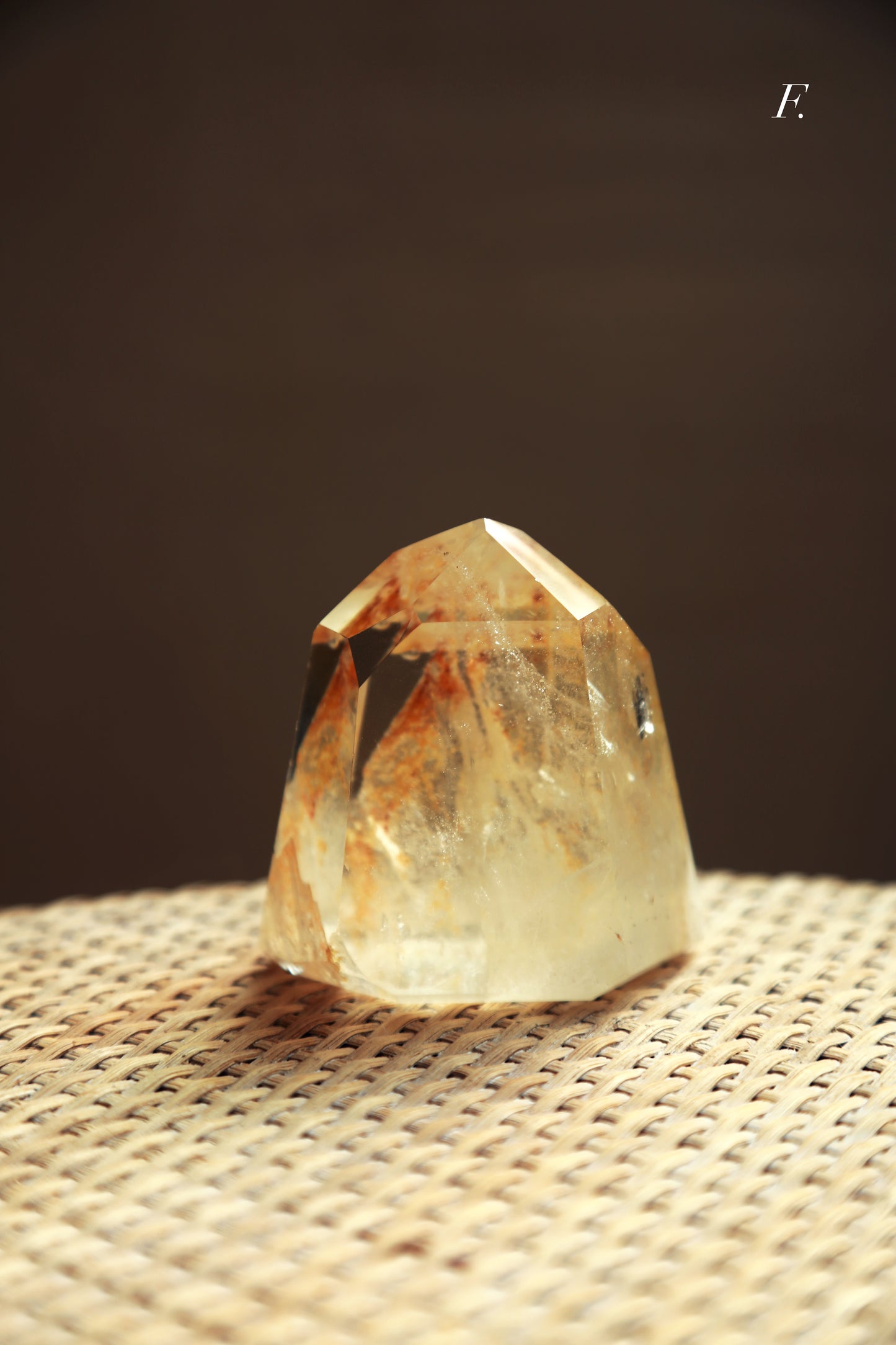 Extra Clear Golden Healer Leaf in Clear Quartz Tower