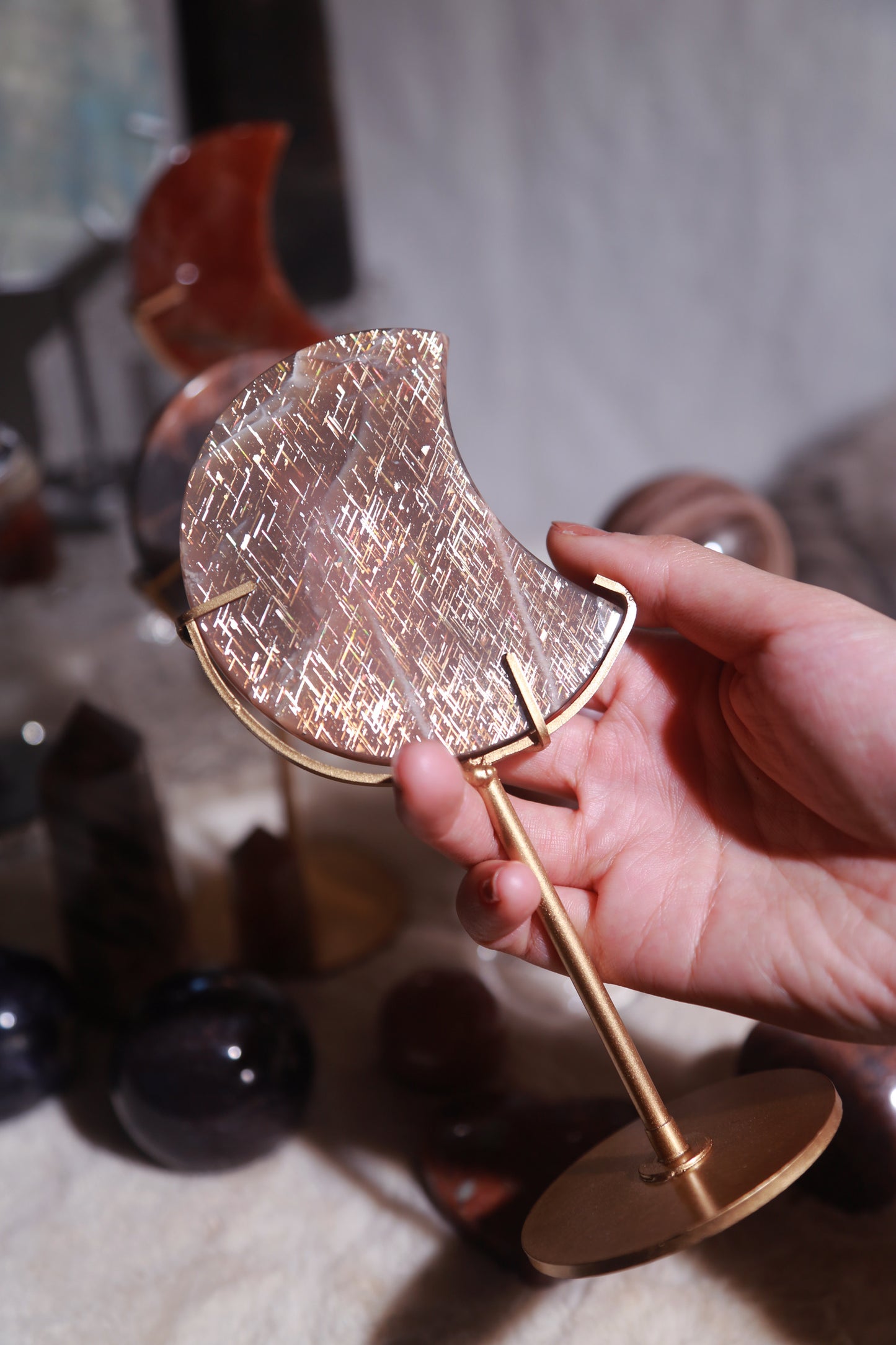 Lattice Black Sunstone Moon on Stand