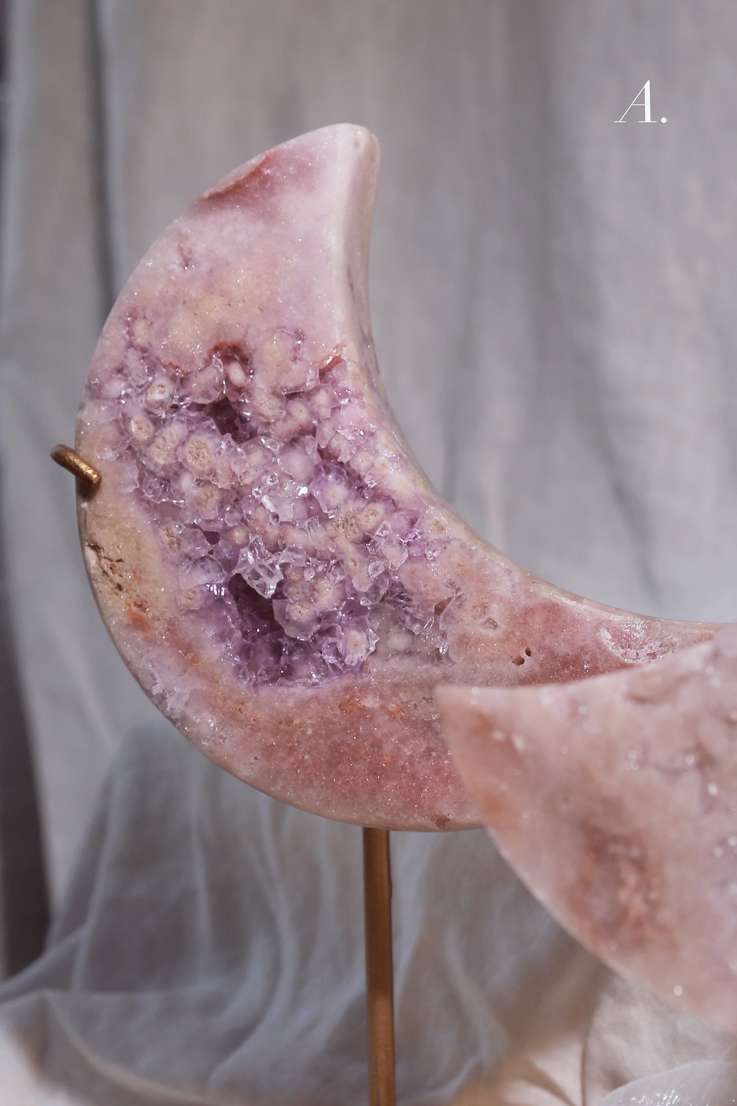 Purple Druzy Pink Amethyst Moon on stand