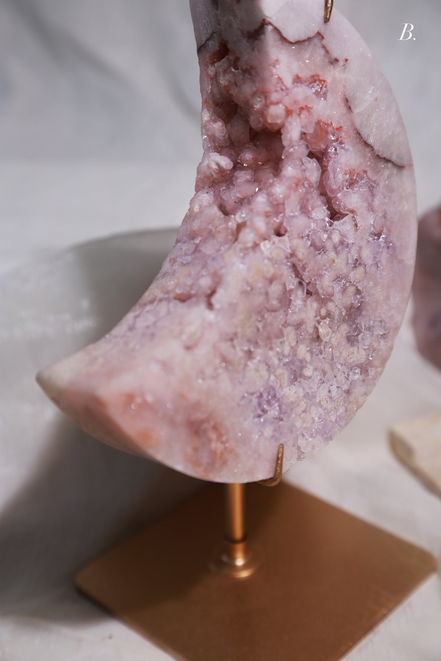 Purple Druzy Pink Amethyst Moon on stand