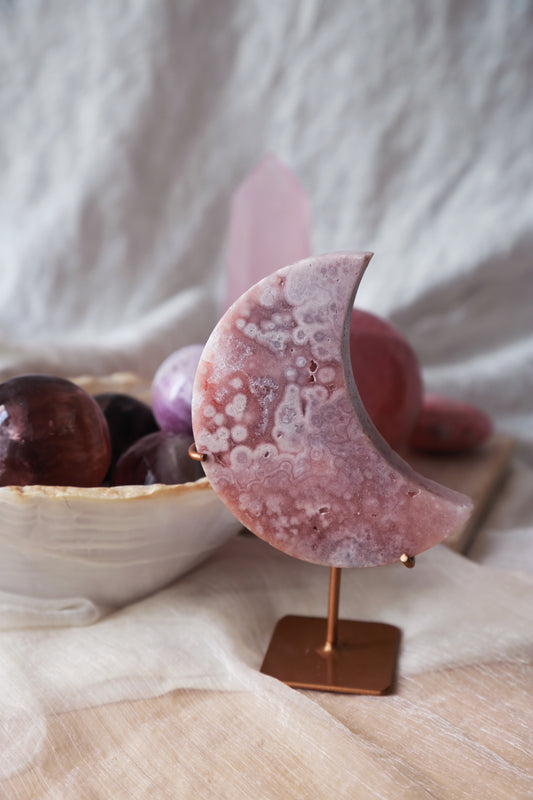 Orbicular Pink Amethyst Moon on stand