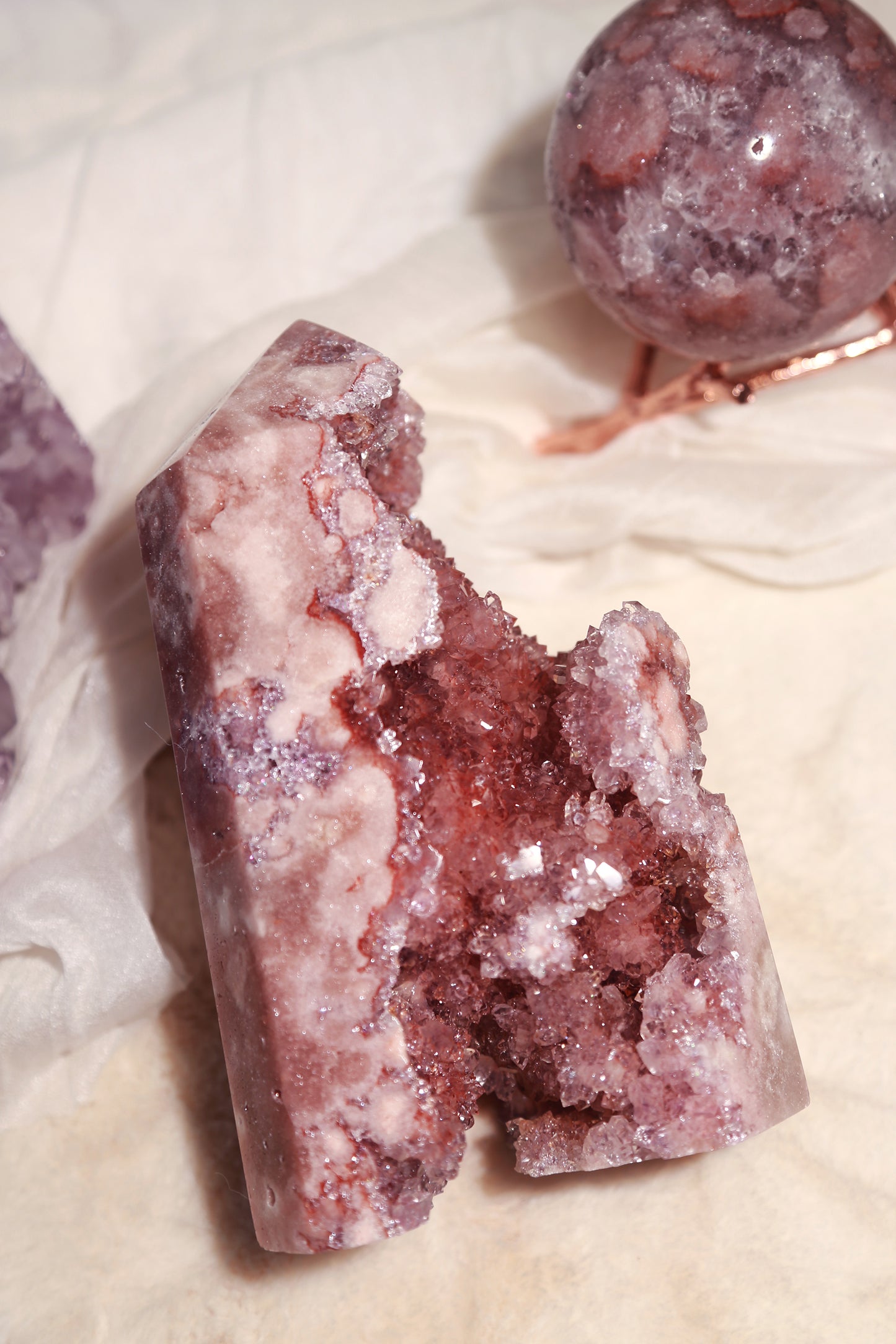 Reddish Druzy Pink Amethyst Statement Tower