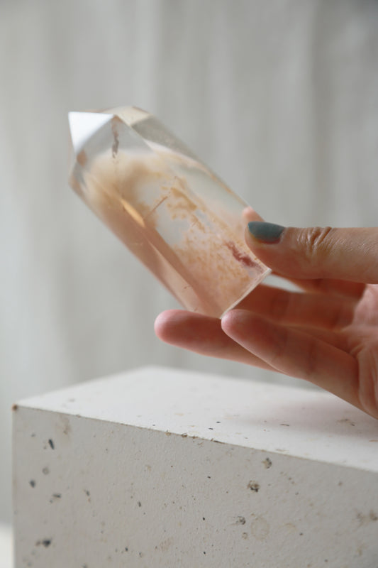 Pink Amphibole Rabbit Hair Quartz Manifestation Crystal Tower