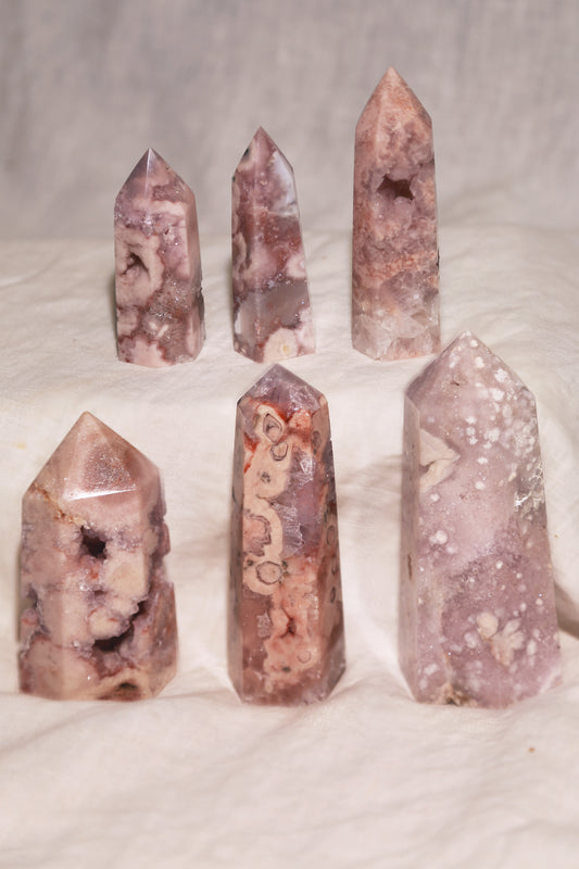 Druzy Pink Flower Agate Tower