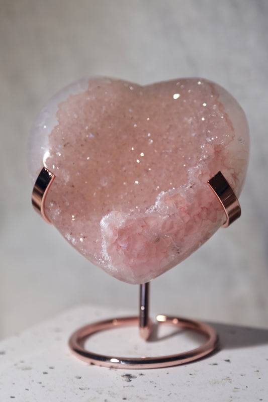 Quartzy Pink Druzy Rainbow Amethyst Heart
