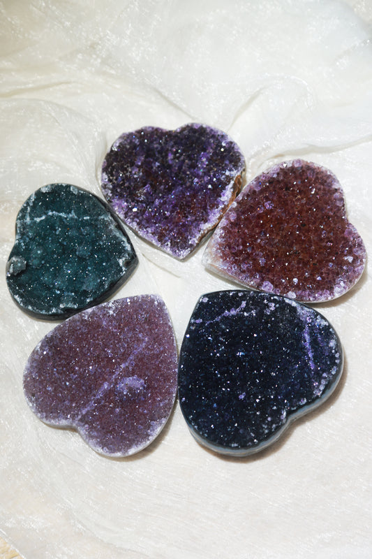 Rainbow Amethyst Druzy Geode Heart