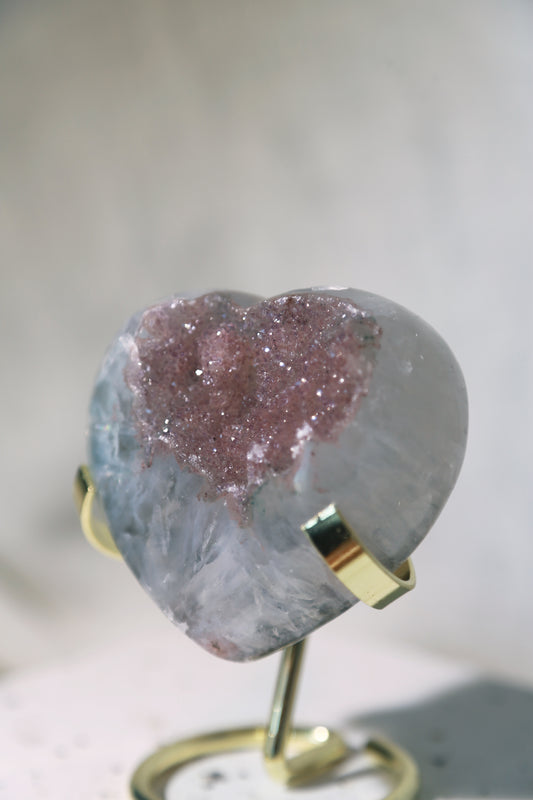 Rainbow Amethyst Green Quartz Purple Druzy Heart