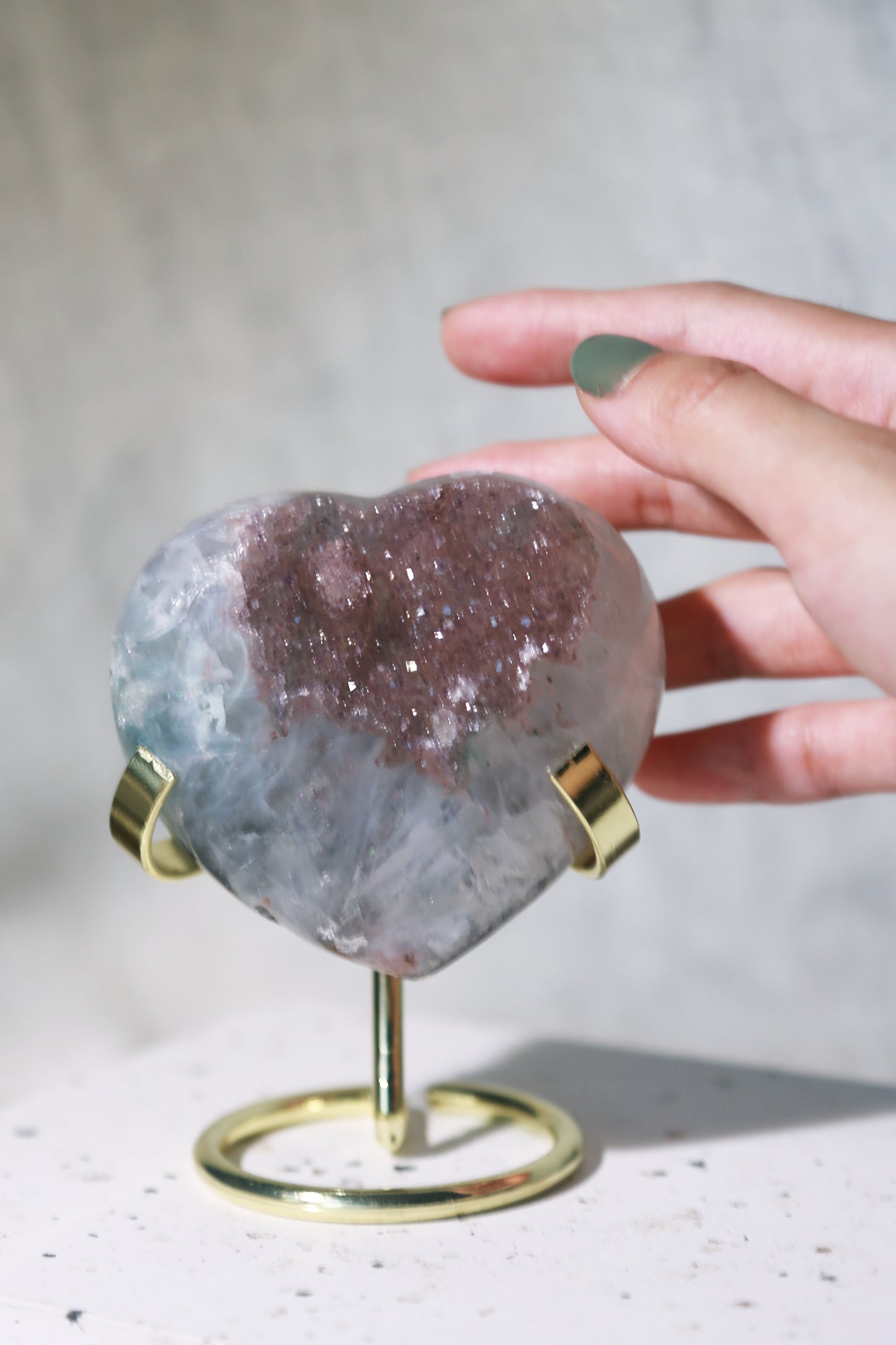 Rainbow Amethyst Green Quartz Purple Druzy Heart