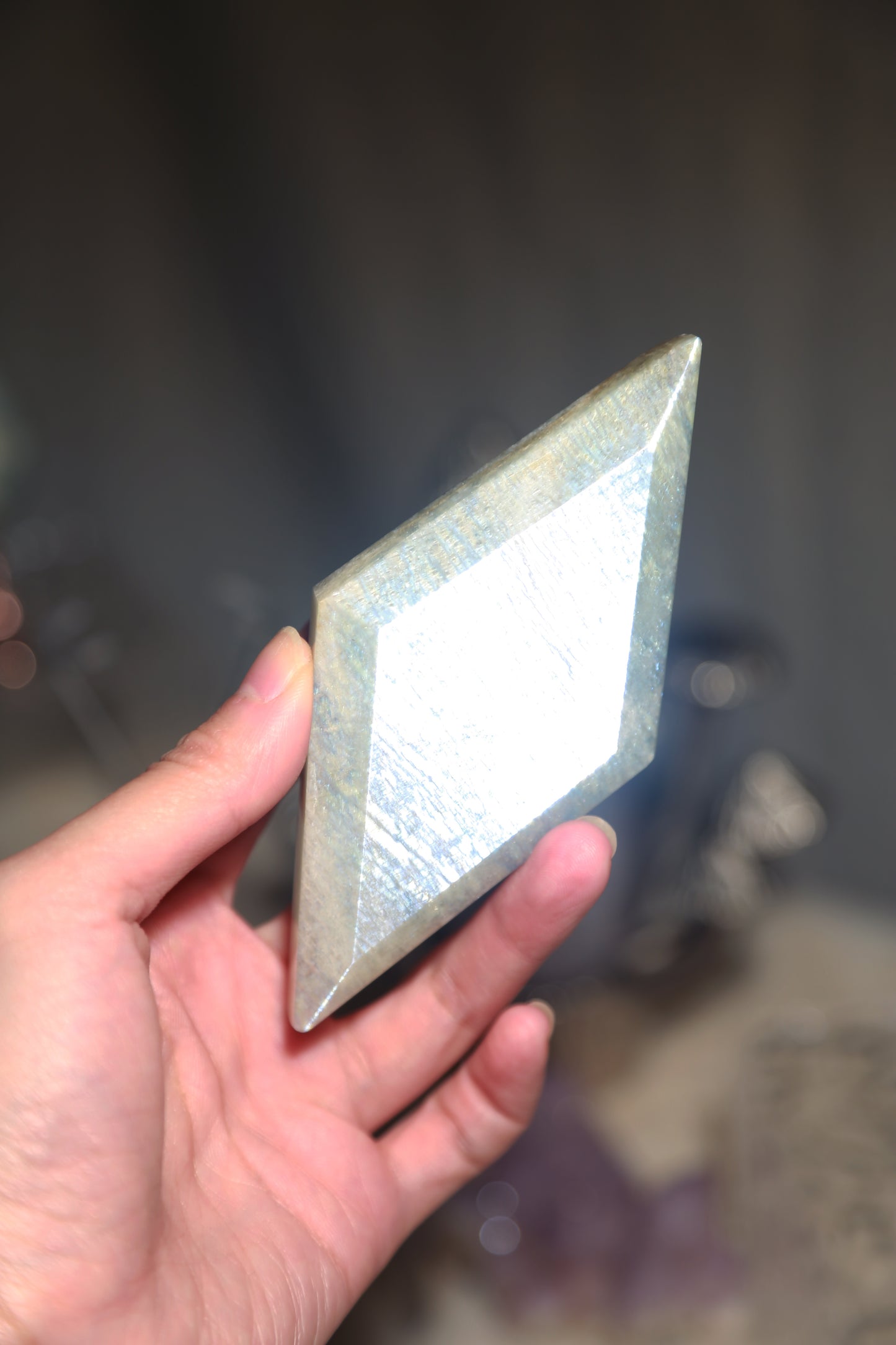 Sage Blue Green Moonstone Sunstone Diamond with Stand