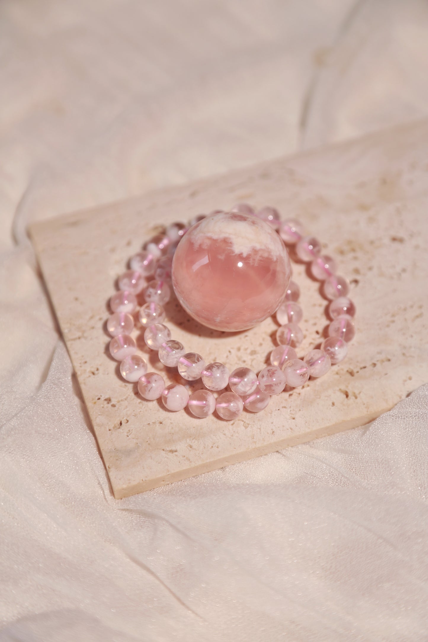 Snow Garden Rose Quartz Bead Bracelet