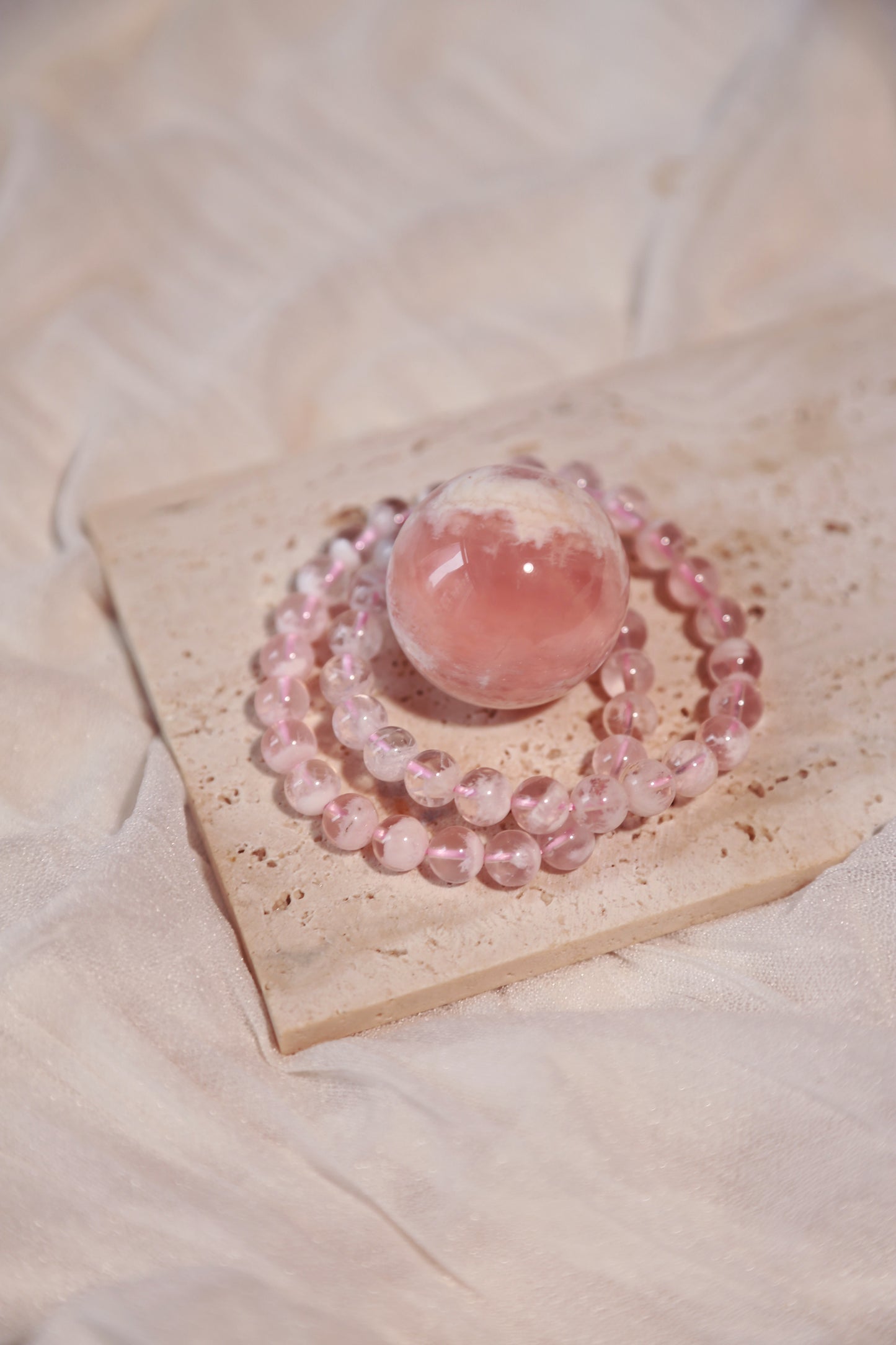 Snow Garden Rose Quartz Bead Bracelet
