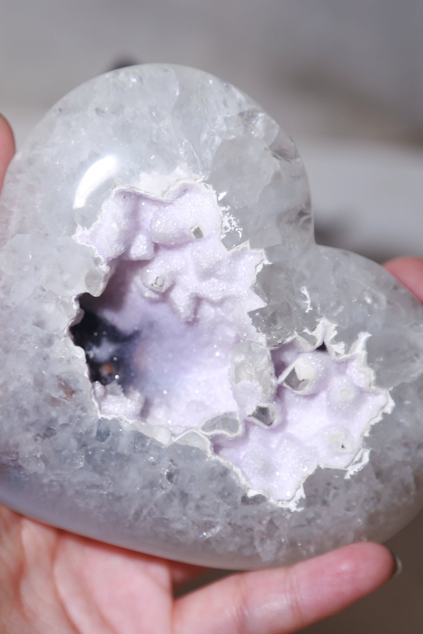 Snowy Sugar Druzy Rainbow Amethyst Heart