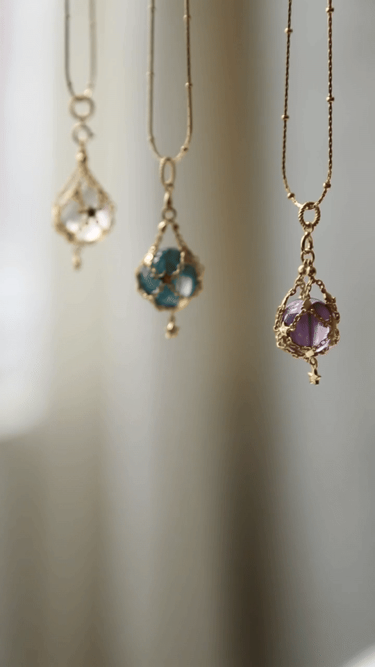 Gemstone Sphere in Star Catcher Mesh Necklace