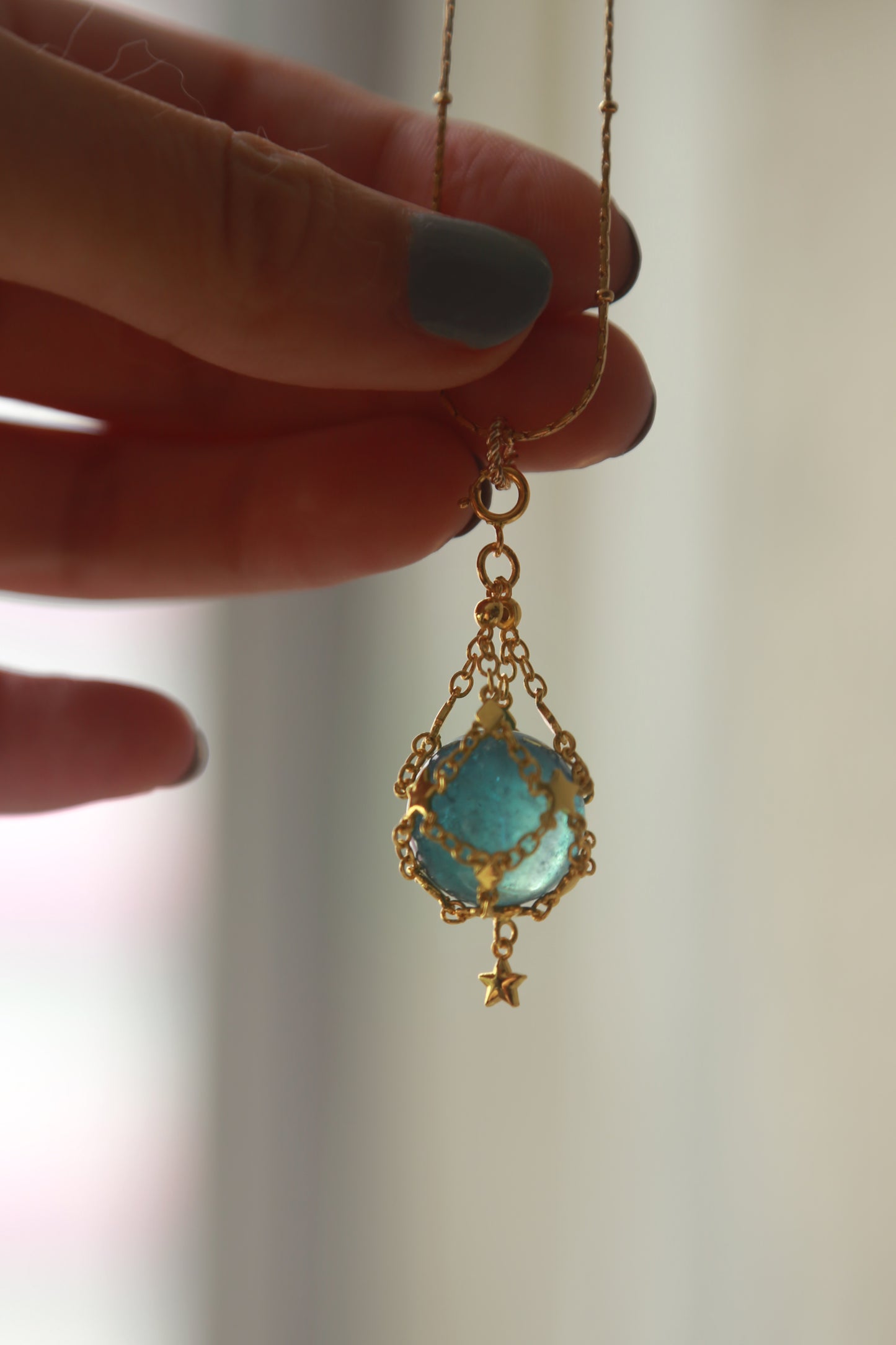 Gemstone Sphere in Star Catcher Mesh Necklace