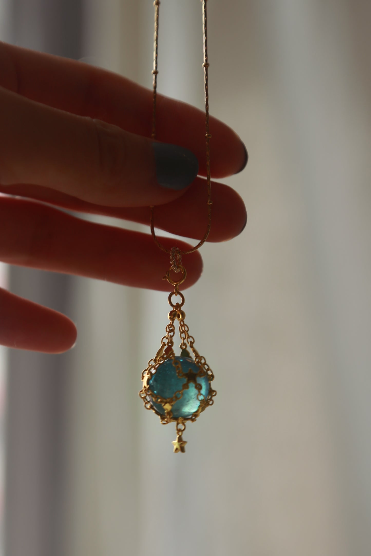 Gemstone Sphere in Star Catcher Mesh Necklace