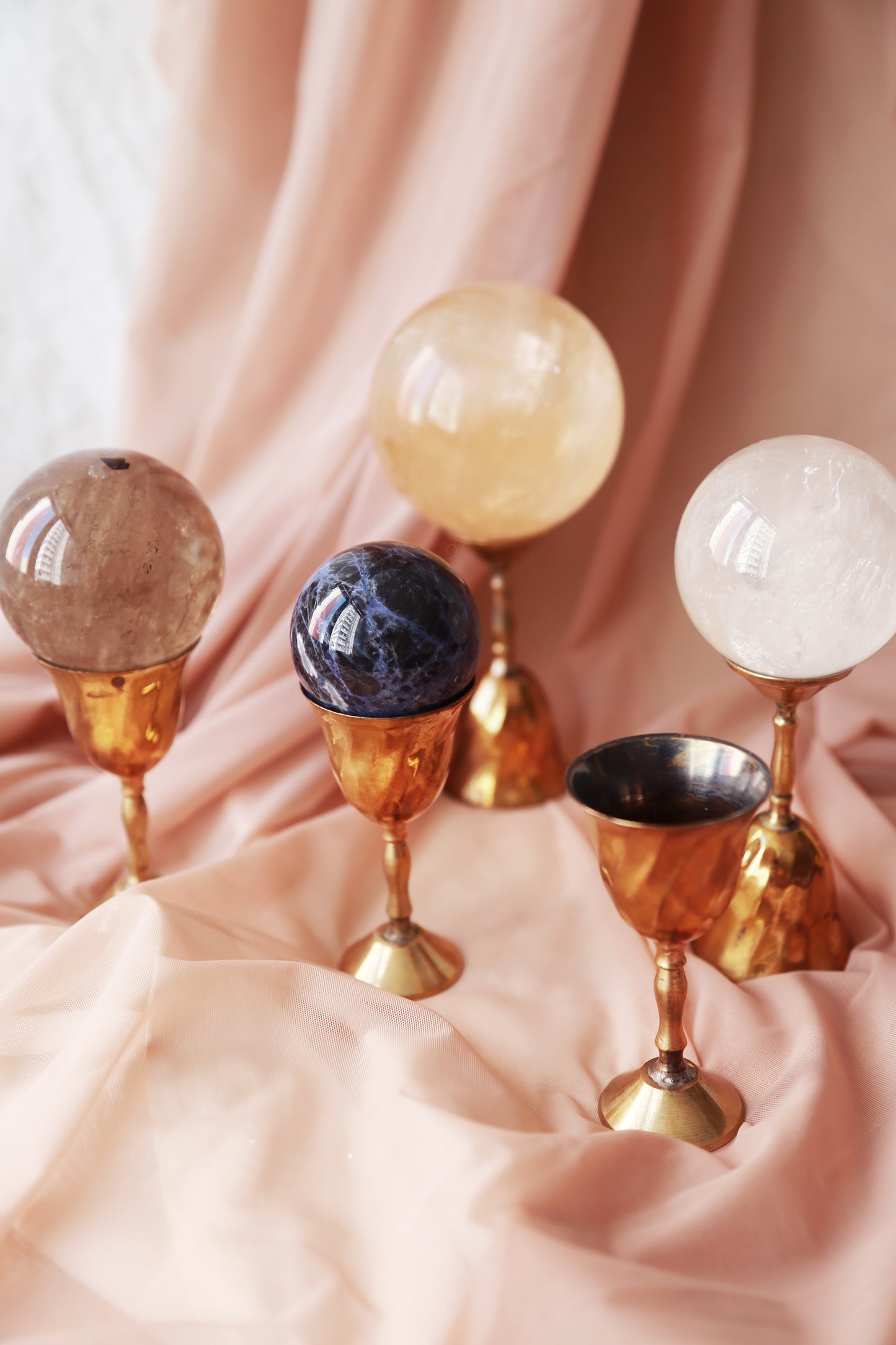 Vintage Brass Goblet / Sphere Stand