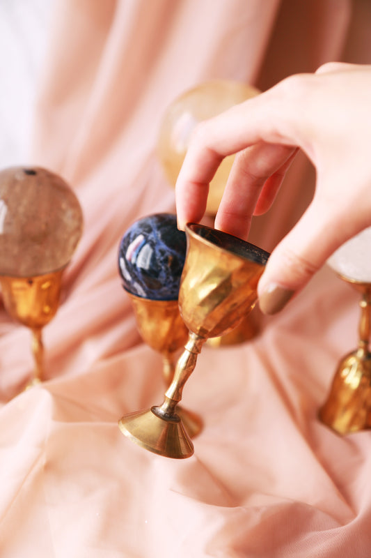 Vintage Brass Goblet / Sphere Stand