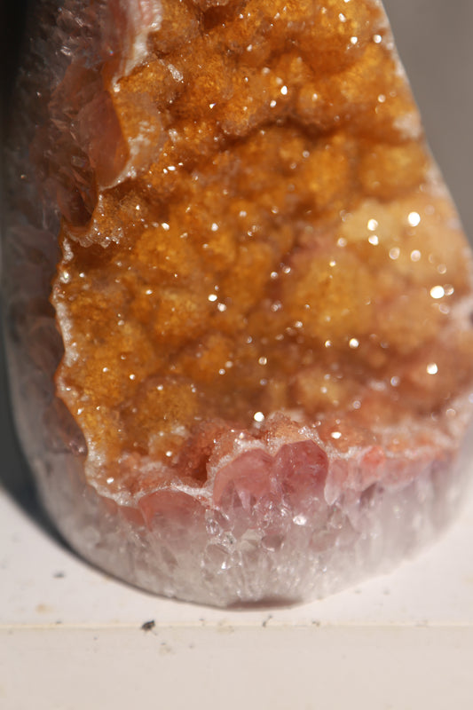 Yellow Golden Druzy Sugar Amethyst Geode Cutbase