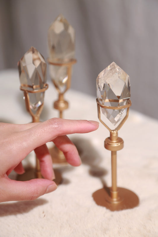 Faceted Clear Quartz Gem on Rotating Wand