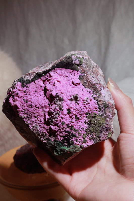 Cubic Cobaltoan Calcite Raw Cluster with Malachite