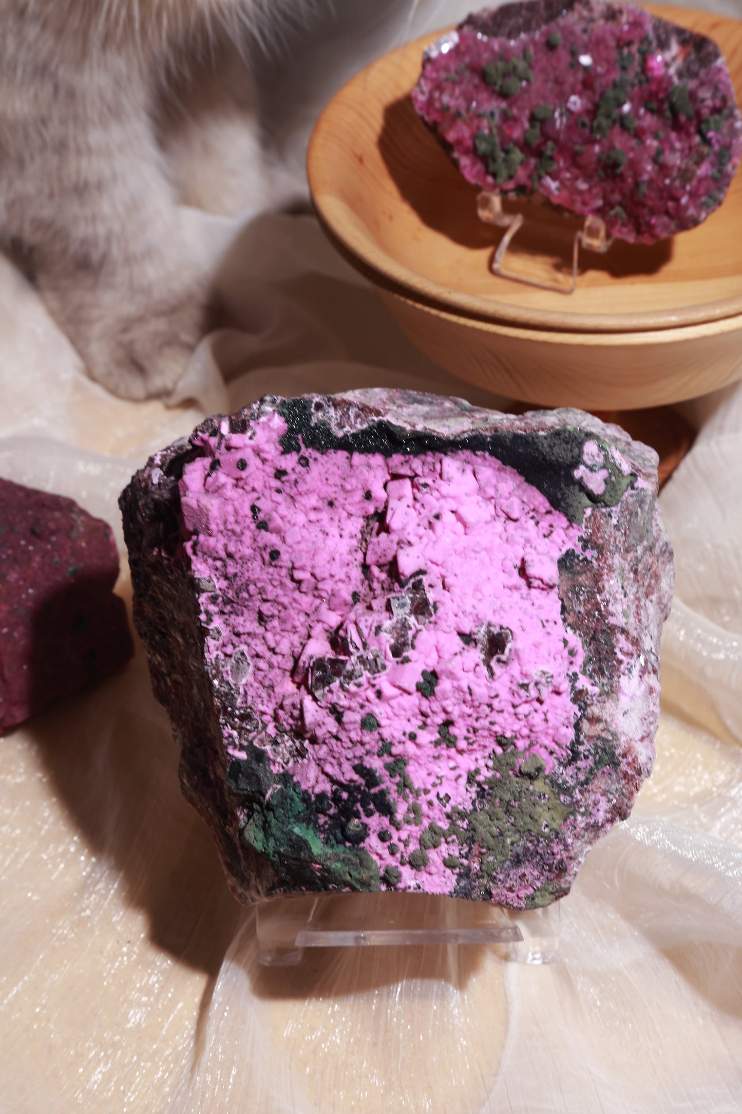 Cubic Cobaltoan Calcite Raw Cluster with Malachite