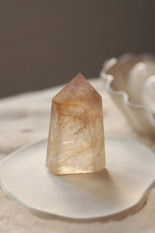 Dendritic Golden Healer Rose Quartz Tower