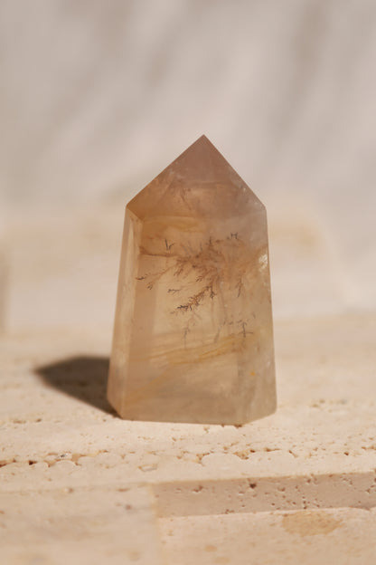 Dendritic Golden Healer Rose Quartz Tower